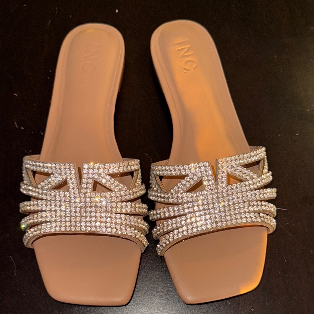INC International Concepts Tan and Gold Sandals with Sparkling Strap